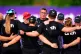 England head coach Jon Lewis (centre) speaks to the players 
