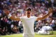 Carlos Alcaraz celebrates victory against Novak Djokovic (no