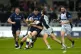 Sale Sharks' Luke Cowan-Dickie tackled by Newcastle Falcons'